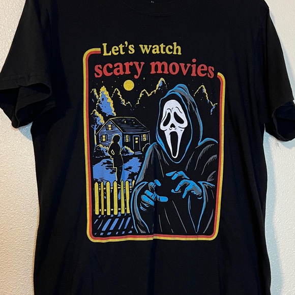 Ghost Face Black Graphic T-Shirt with Scary Movie Design - Picture 3 of 5